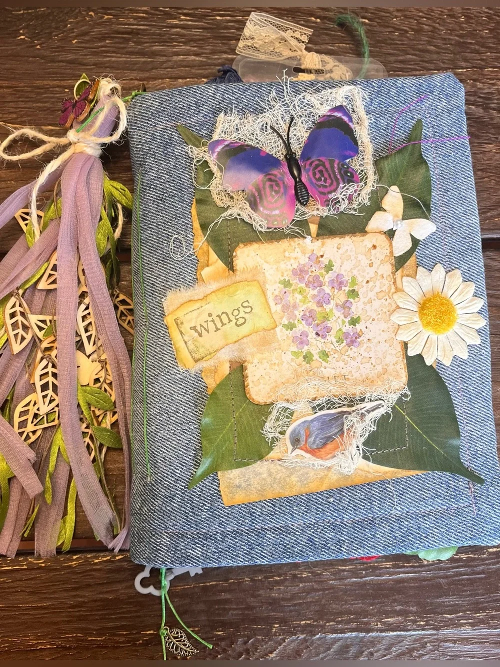Nature Junk Journal Denim Butterfly Bird Floral Softcover 3 Sig Decorated - Picture 1 of 16